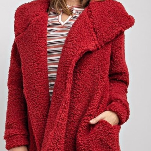 2 M left RED WINE FAUX FUR Oversized hoodie jacket - Picture 2 of 6